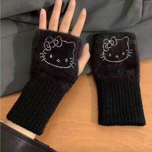 Hello Kitty Black Fingerless Gloves